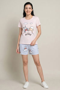 Zivame Farm Lore Knit Cotton Short Set - Cradle Pink — thumbnail 1